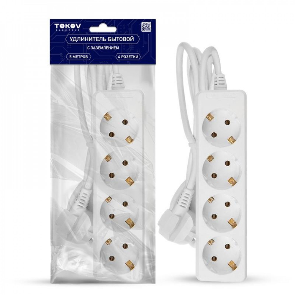 Изображение товара Удлинитель 4х5м с заземлением 16А TOKOV ELECTRIC TKE-C01-BU4-5-1-Z