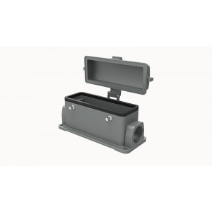 Закрытое основание разъема D24B-SF-4g-CV-M25, Основание разъема на панель, закрытое, типоразмер 24B, с уплотнителем, 1 отверстие с резьбой для кабельных вводов M25x1,5, без защелок (упоры для двух защелок), с защитной крышкой, материал корпуса: алюминиевый сплав