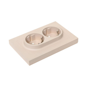 Механизм розетки двойной, 16А, с заземлением, со шторками, с рамкой, кремовый Эпика EKF UP1-SOI-211