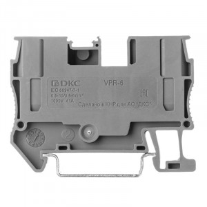 Клемма проходная, зажим push-in, 2 точки подключения, 6 кв.мм, серая VPR-6-GY