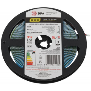 Лента светодиодная LRCOB-352-8 12W/m 8mm 24V 6500K 3year белая 5 м Б0053964