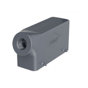 Крышка разъема H24B-SO-4P-PG21, Крышка разъема на кабель, типоразмер 24B, без уплотнителя, 1 отверстие с резьбой для кабельных вводов PG21, с боковым расположением, без защелок (упоры для двух защелок), материал корпуса: алюминиевый сплав