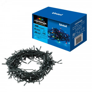 Гирлянда LED ULD-S2000-200/DGA MULTI IP20 20м 200 диодов разноцвет. свет провод зел. Uniel UL-00007307