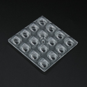 ARX50D16LED3030PX-R, Групповая квадратная линза 4x4 на 16 светодиодов 3030 эфф=93% пешеходная ассиметр. диаграмма (правая сторона), 50x50мм H:4,4мм, PMMA