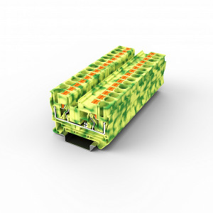 Заземляющая клемма UPT-6PE, Заземляющая клемма, тип фиксации провода: Push-in, номинальное сечение: 6 мм кв., 1000V, ширина: 8,2 мм, цвет: желто-зеленый, тип монтажа: DIN35