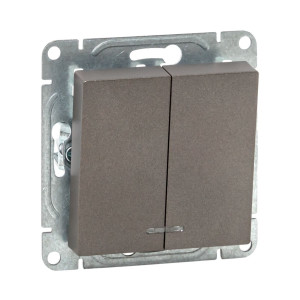 Механизм выключателя, двухклавишный, с подсветкой, мокко Эпика EKF UP1-SWM-24