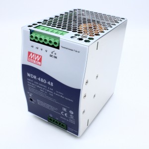 WDR-480-48, Преобразователь AC-DC на DIN-рейку  480Вт, вход 180…550V AC, 47…63Гц /254…780V DC, выход 48В/0…10A, рег. вых=48…55В, изоляция 3000В AC, в кожухе  85.5х125.2х128.5мм, -30…+70°С