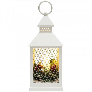 Декоративный фонарь со свечкой, белый корпус, размер 10,5х10,5х24 см, цвет ТЕПЛЫЙ БЕЛЫЙ 513-042