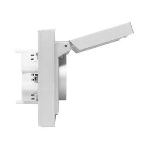 Механизм розетки двойной, 16А, IP44, с заземлением, со шторками, с рамкой, с крышками, алюминий Эпика EKF UP1-SOA-211-44