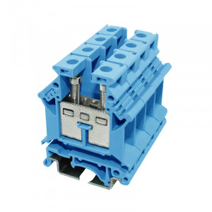 Проходная клемма JUT1-16-BE, Проходная клемма, тип фиксации провода: винтовой, номинальное сечение: 16 мм кв., 76A, 800V, ширина: 12,2 мм, цвет: синий, тип монтажа: DIN35