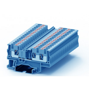 Проходная клемма TP4-3-BU, Проходная клемма, 3 точки подключения, тип фиксации провода: Push-in, номинальное сечение: 4 мм кв., 32A, 800V, ширина: 6,2 мм, цвет: синий, тип монтажа: DIN35