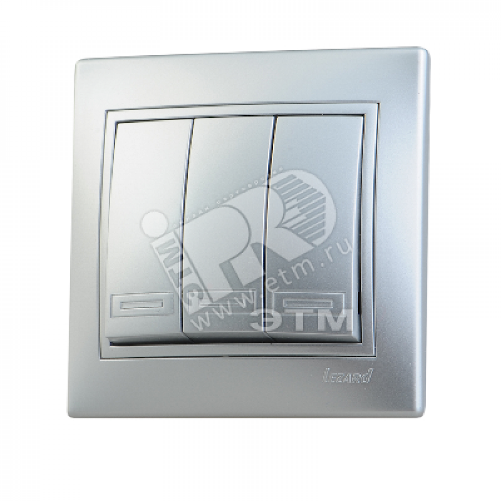 Изображение товара Выключатель 3-кл. СП Mira 10А IP20 со вставкой серебристый