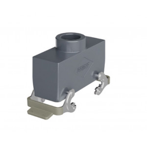 Крышка разъема H24B-TO-2L-M20, Крышка разъема на кабель, типоразмер 24B, с уплотнителем, 1 отверстие с резьбой для кабельных вводов M20x1,5, с верхним расположением, с двумя металлическими защелками, материал корпуса: алюминиевый сплав