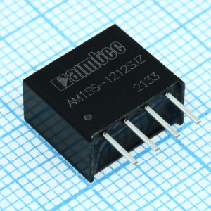 AM1SS-1212SJZ, DC/DC, 1Вт, вход 10.8…13.2В, выход 12В/0.009…0.083А, изоляция 1500В DC, КПД 80%, максимальная емкостная нагрузка не более 560мкФ, SIP4, 11.6x6x10.1мм, -40…105°C, пластик