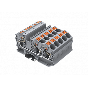 Проходная клемма TP16-3-GY, Проходная клемма, 3 точки подключения, тип фиксации провода: Push-in, номинальное сечение: 16 мм кв., 76A, 1000V, ширина: 12,2 мм, цвет: серый, тип монтажа: DIN35