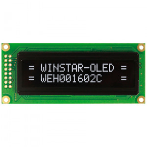 WEH001602CWPP5N00100, OLED символьный 16х2 (1602C), белый, 8-битный паралл. интерфейс, VDD =5В, -40...+80С