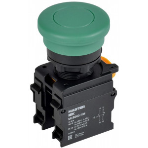 Кнопка ""Грибок"" без фиксации. d - 22 мм 1NO+1NC зел-ная MASTER MI-BG60-11M-3-21-K06