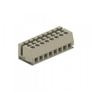 Клемма LPST 1/8, Клемма для торцевого подключения к печатной плате, подвод кабеля сбоку, шаг: 5.0 мм, 8 полюсов, фиксация провода винтовая, исполнение: с маркировкой, 250V, 5A, цвет: серый