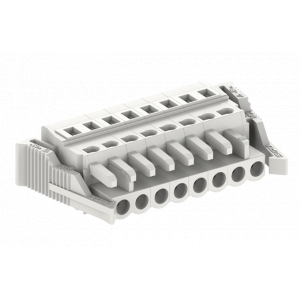 Розеточный разъем на кабель 450603/150, Розеточный разъем, прямой, на кабель, шаг: 5.0 мм, 3 полюса, фиксация провода пружинная, исполнение: с защелками и разгрузкой от натяжения, 320V, 12A, цвет: серый