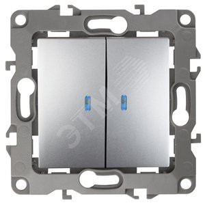12-1105-03 Выключатель двойной с подсветкой, 10АХ-250В, IP20, 2, алюминий (10/100/2500) Б0014659