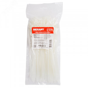 Хомут кабельный 4.3х200 нейл. под винт бел. (уп.100шт) 07-0204