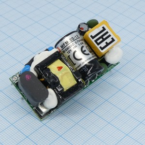 MFM-20-12, AC-DC med, 21.6Вт, вход 80...264В AC 47...440 Гц, выход 12В/1.8А, изоляция 4000В AC, на плате 49х23.8х23мм, -35...+85°C
