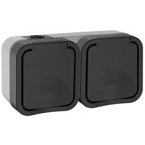 Розетка 2-м ОП TORS 16А IP55 TS122 горизонт. с заземл. с крышкой графит TS-R26-16-55-G-K53