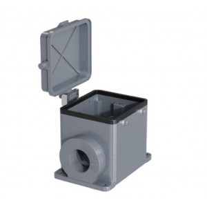 Закрытое основание разъема H32B-SM-4PR-PC-PG36, Основание разъема на панель, закрытое, типоразмер 32B, с уплотнителем, 1 отверстие с резьбой для кабельных вводов PG36, без защелок (упоры для двух защелок), с защитной крышкой, материал корпуса: алюминиевый сплав