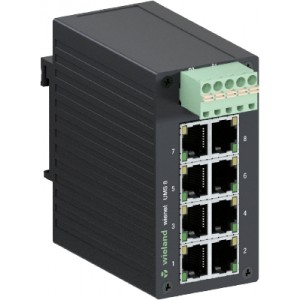 Коммутатор WIENET UMS8, Коммутатор серии WieNet, неуправляемый, 8 портов RJ45 скорость передачи 100/1000 MBit/s, номинальное напряжение: 9-48 VDC, монтаж: на DIN рейку, материал корпуса: алюминий