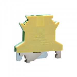 Заземляющая клемма JUT1-2.5B-PE, Заземляющая клемма, тип фиксации провода: винтовой, номинальное сечение: 2,5 мм кв., 500V, ширина: 6,2 мм, цвет: желто-зеленый, тип монтажа: DIN35