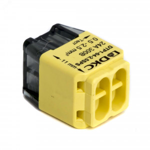 Клемма строительно-монтажная (СМК) на 4 проводника до 2.5 кв. мм. на токи до 24А (желтая) DTP1-04-2.5SPS