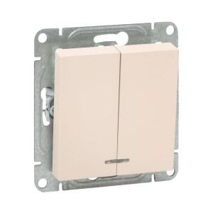 Механизм выключателя, двухклавишный, с подсветкой, кремовый Эпика EKF UP1-SWI-24