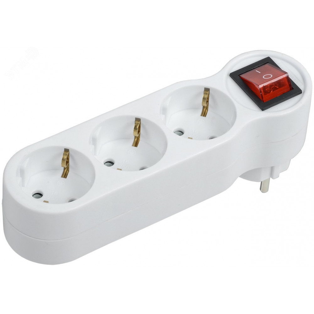 Изображение товара Разветвитель 3-м 16А IP20 T-01/03В 2P+PE с выкл. белый WTP10-16-03-ZK-K01