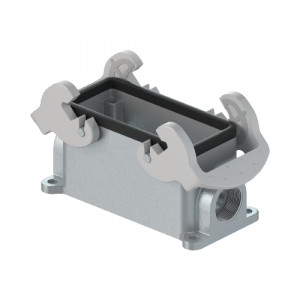 Закрытое основание разъема BAS GUT GB 24 M25 A1, Основание разъема на панель, закрытое, типоразмер 24B, с уплотнителем, 2 отверстия с резьбой для кабельных вводов M25x1,5, с двумя защелками, без защитной крышки, материал корпуса: алюминиевый сплав