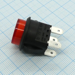 DS SC-7087MA ФЧК, кнопка с фиксацией, нормально разомкнутая, черный корпус красная клавиша, подсветка 220В