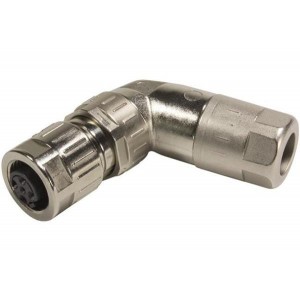 21038814405, Цилиндрические метрические разъемы M12 D-code 4pin female shielded, crimp, slim design, angled, for cable diameter 5.7-8.8mm