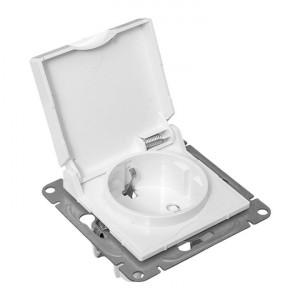 Механизм розетки, 16А, IP44, с заземлением, со шторками, c крышкой, белый Эпика EKF UP1-SOW-111-44