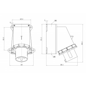 Вилка настенная IP67 63А 2P+E 250В DIS245M6393