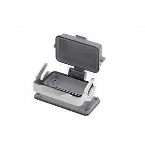 Открытое основание разъема S10B-BM-1L.M-MC, Основание разъема на панель, открытое, типоразмер 10B, с уплотнителем, с одной защелкой, с защитной крышкой, материал корпуса: алюминиевый сплав