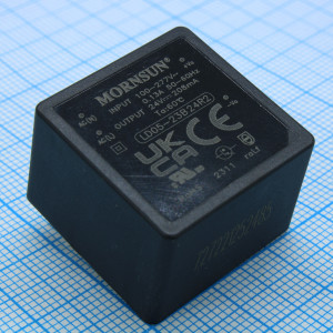 LD05-23B24R2, AC-DC, 5Вт, вход 85…305В AC 47…63 Гц, 100…430B DC, выход 24В/0.208А, изоляция 4000В AC, КПД 81.5%, в корпусе на плату 25.4х25.4х17.6мм, -40...+85°C