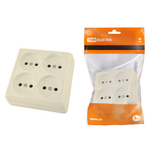 Розетка четырехместная 2П открытой установки IP20 10А сл. кость "Ладога" SQ1801-0220