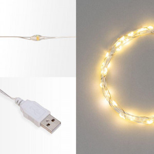 Гирлянда Роса 5 м, 50 LED, USB, теплое белое свечение 315-966