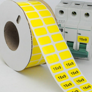 Маркировка прямоугольная NPP-15х09 Y, Маркировочная наклейка, для позиционного обозначения электрооборудования в шкафу и маркировки провода, размер 15х9 мм, цвет желтый, для принтера: RT200, RT230, в упаковке 6000 наклеек