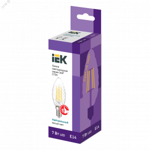 Лампа LED CT35 свеча вит. 7Вт 230В 4000К E14 серия 360° LLF-CT35-7-230-40-E14-CL