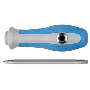 Отвертка с переставным жалом комбинированная, прямая и Т-обр., прорезиненная ручка, 6х120 мм PH2/SL6 56228М