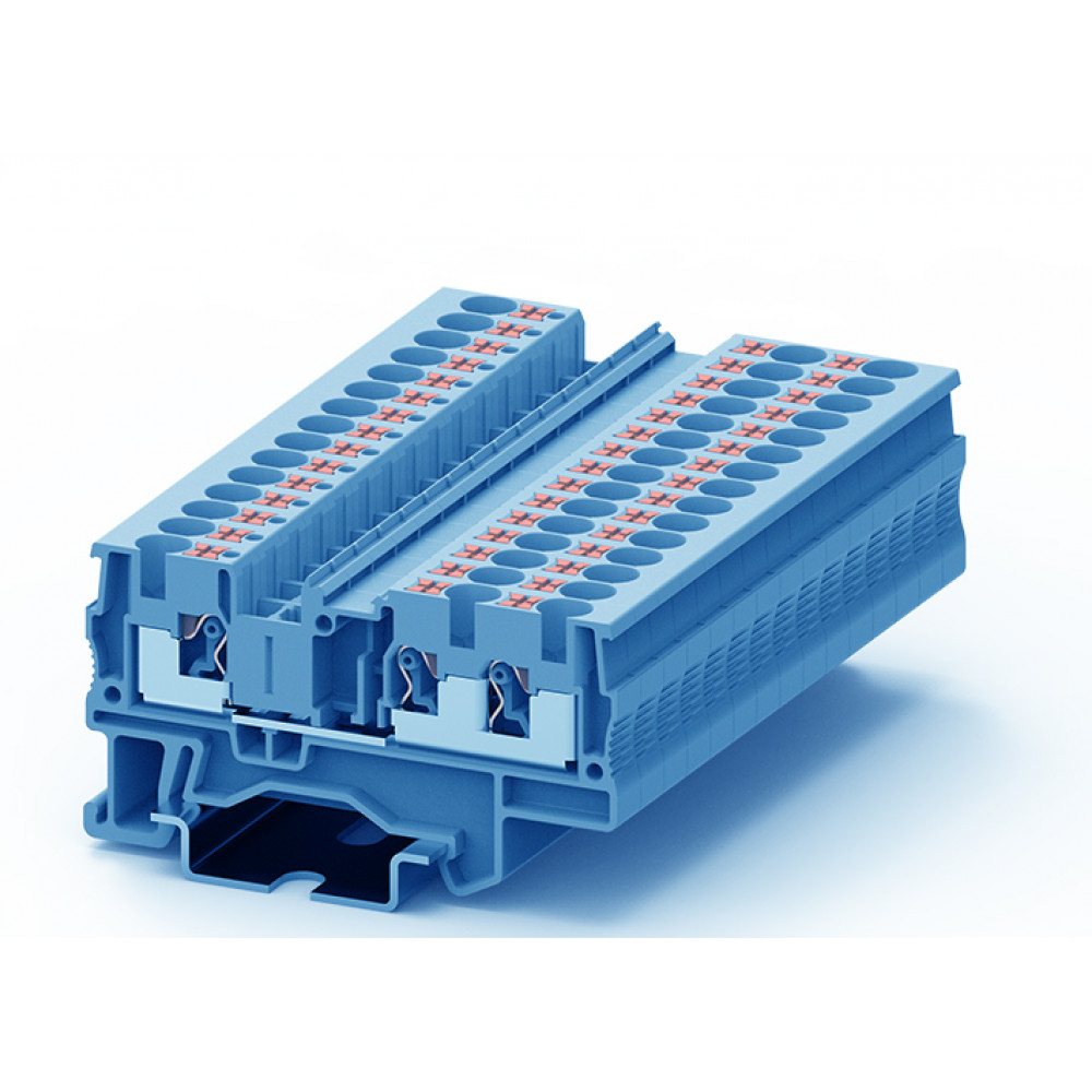 Изображение товара Проходная клемма TP4-3-BU 3 точки подключения с фиксацией Push-in для DIN35