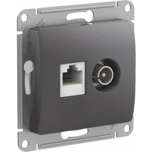 GLOSSA РОЗЕТКА двойная ТВ + компьютерная RJ45, кат. 5Е, механизм, ГРАФИТ C3(3) GSL001389
