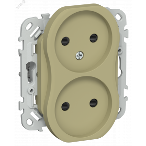 FLITE Розетка 2-местная без заземления с защитными шторками безвинтовое крепление 10А РСш02-1-ФлО оливковый IEK FI-R23-10-1-K26