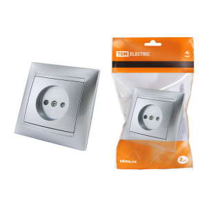 Розетка 2П 10А 250В с защ. шт. серебр. металлик "Лама" SQ1815-0210