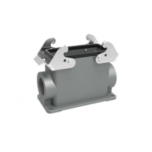 Закрытое основание разъема D16B-SFH-2L-2M25, Основание разъема на панель, закрытое, типоразмер 16B, высокое исполнение, с уплотнителем, 2 отверстия с резьбой для кабельных вводов M25x1,5, с двумя защелками, без защитной крышки, материал корпуса: алюминиевый сплав